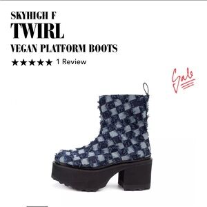 John Fluevog denim new in box size nine boots Twirl blue denim